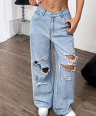 Distressed Wide Leg Jeans with Pockets