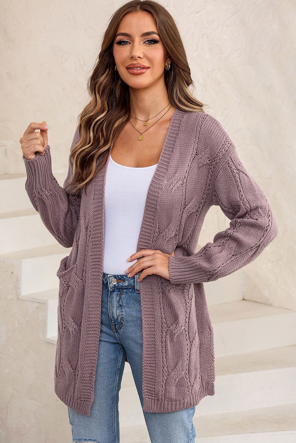 Cable-Knit Dropped Shoulder Cardigan - Body By J'ne