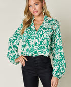 Full Size Printed Ruffle Trim Balloon Sleeve Shirt - Body By J'ne