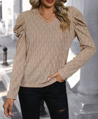 Perfee Textured V-Neck Long Sleeve Top