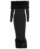 Adrianna Fur Collar Long Sleeve Dress