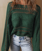 Cable-Knit Openwork Long Sleeve Sweater