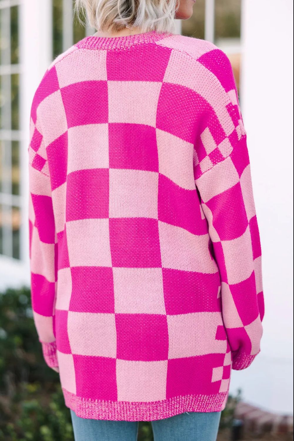 Checkered Open Front Long Sleeve Cardigan - Body By J'ne