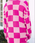 Checkered Open Front Long Sleeve Cardigan