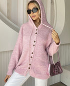 Drawstring Button Down Hooded Cardigan