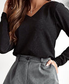 Tied V-Neck Long Sleeve Blouse