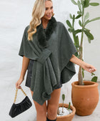 Fuzzy Trim Open Front Poncho