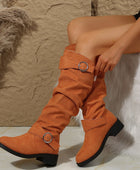 Buckle Round Toe Block Heel Boots