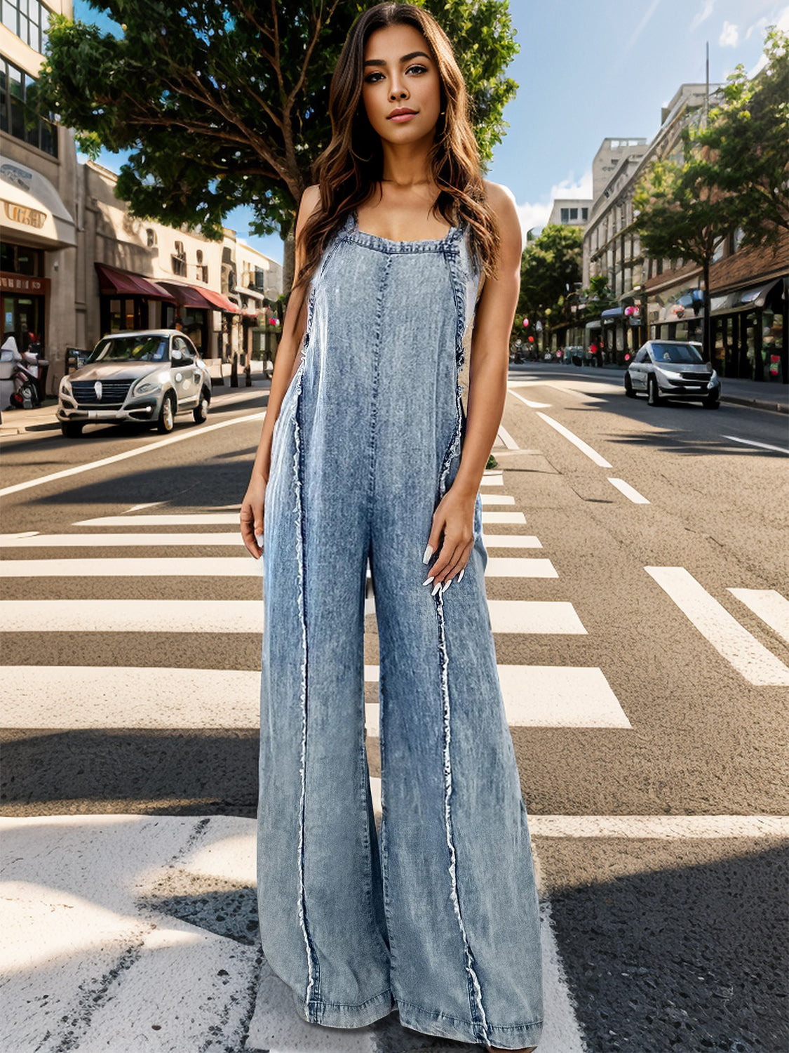 Adjustable Strap Wide Leg Denim Overalls - Body By J'ne