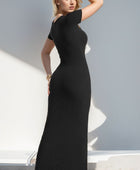 Built-In Shapewear Square Neck Short Sleeve Maxi Dress