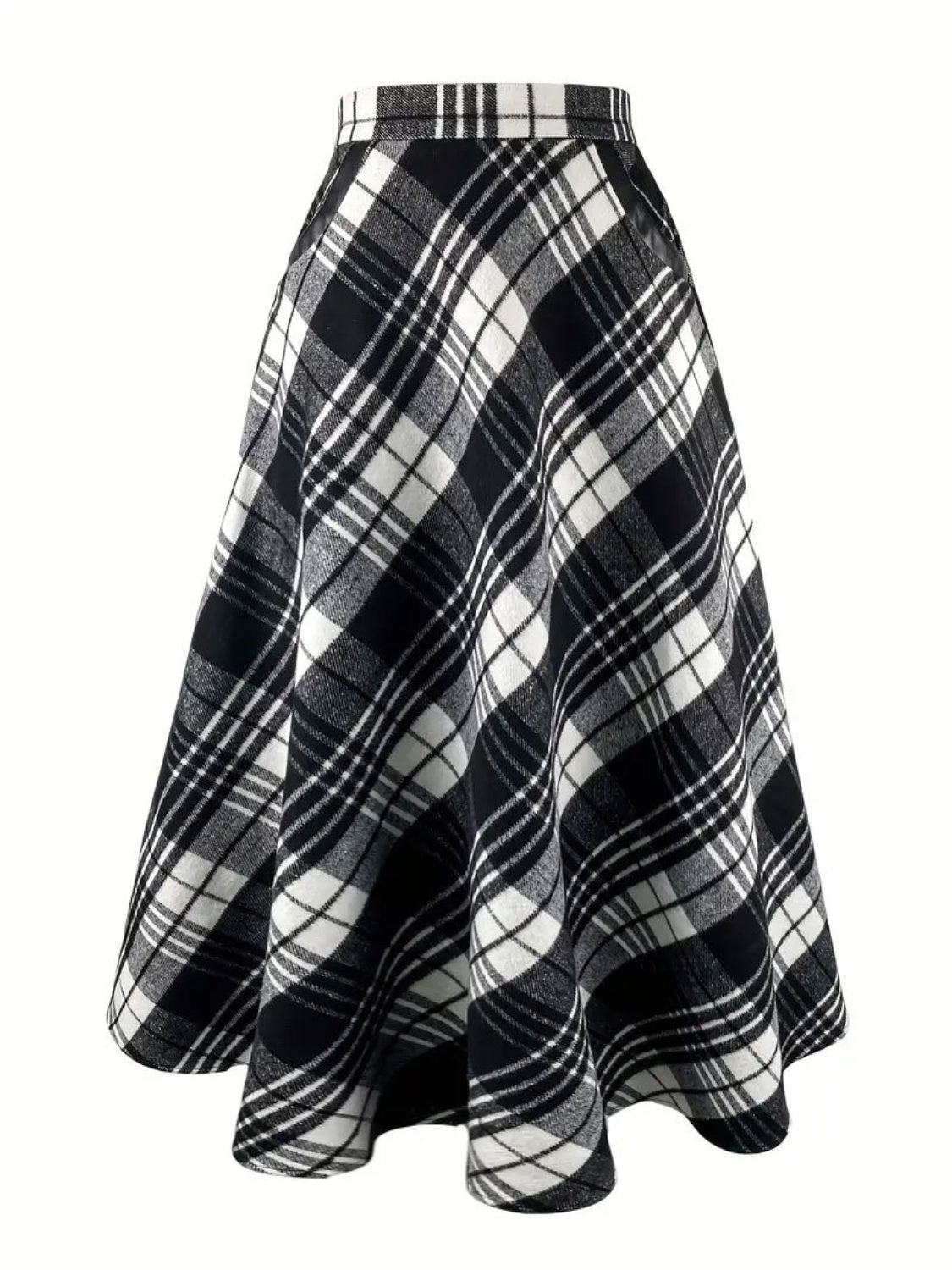 Plaid Midi Skirt with Pocketed