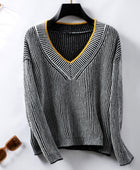 Striped V-Neck Long Sleeve Sweater