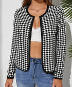 Houndstooth Open Front Long Sleeve Jacket