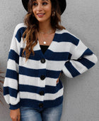 Striped Button Up Long Sleeve Sweater