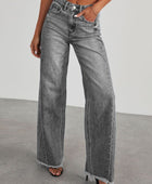 Raw Hem Wide Leg Jeans with Pockets