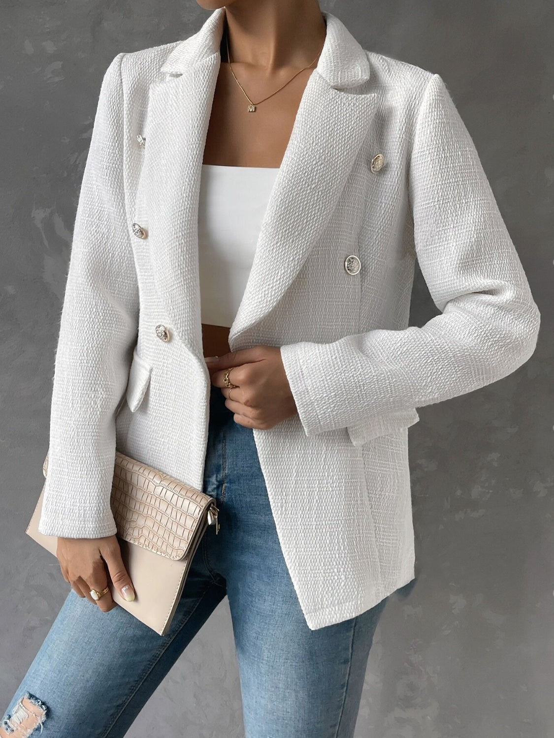 Lapel Collar Long Sleeve Blazer with Pockets - Body By J'ne