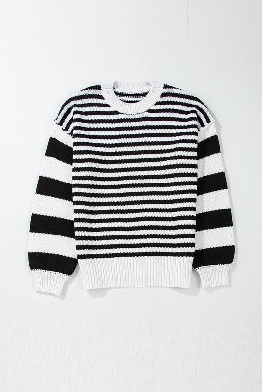 Striped Round Neck Long Sleeve Sweater - Body By J'ne