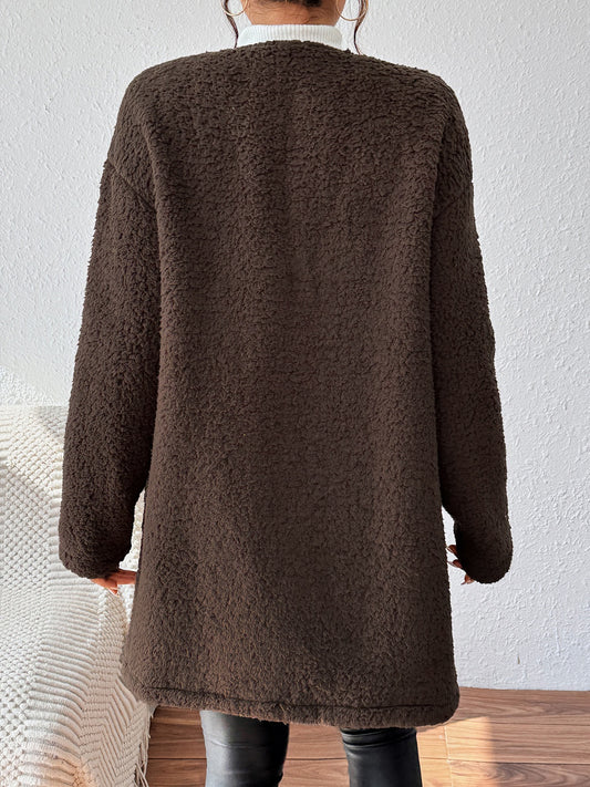 Open Front Long Sleeve Winter Coat - Body By J'ne