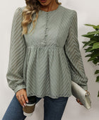 Perfee Peplum Round Neck Long Sleeve Blouse