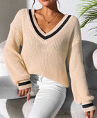 Contrast Trim V-Neck Long Sleeve Sweater