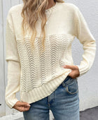 Perfee Openwork Round Neck Long Sleeve Sweater