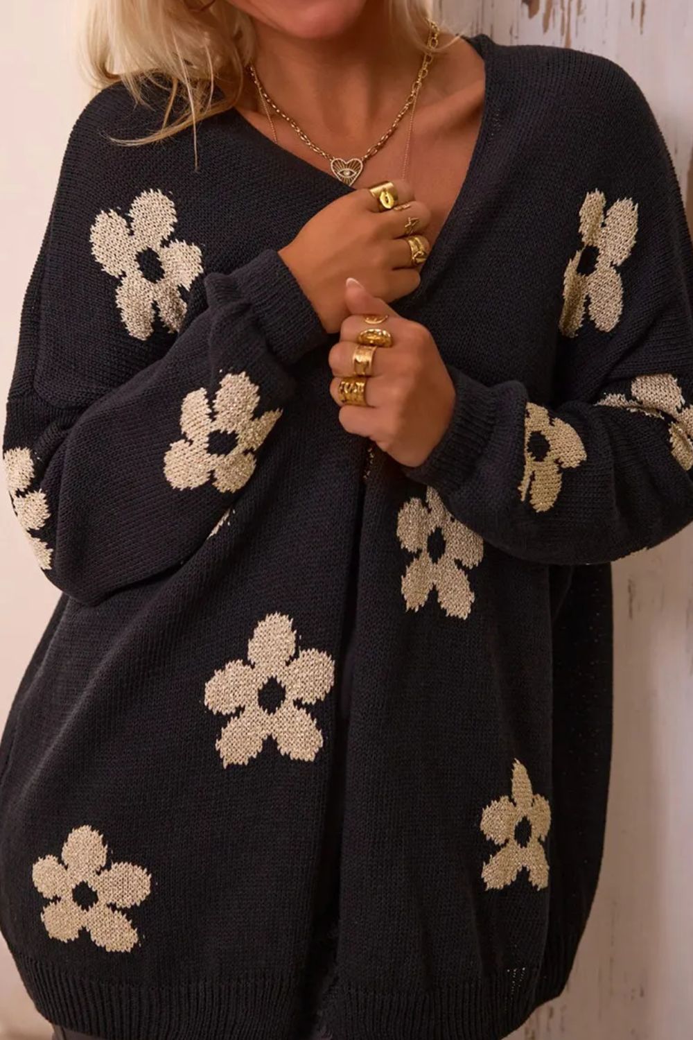 Flower Open Front Long Sleeve Cardigan - Body By J'ne