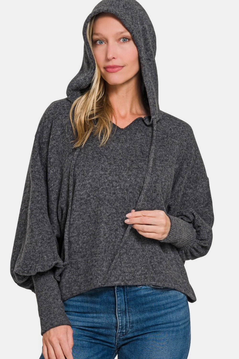 Brushed Hacci Drop Shoulder Cropped Hoodie