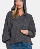 Brushed Hacci Drop Shoulder Cropped Hoodie