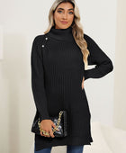 Slit Turtleneck Long Sleeve Sweater