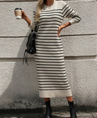 Striped Round Neck Long Sleeve Dress