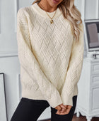 Round Neck Long Sleeve Woven Sweater