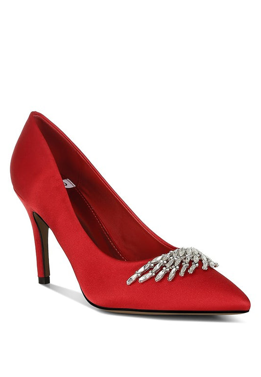 Rhodolia Diamante Brooch Detail Satin Pumps - Body By J'ne