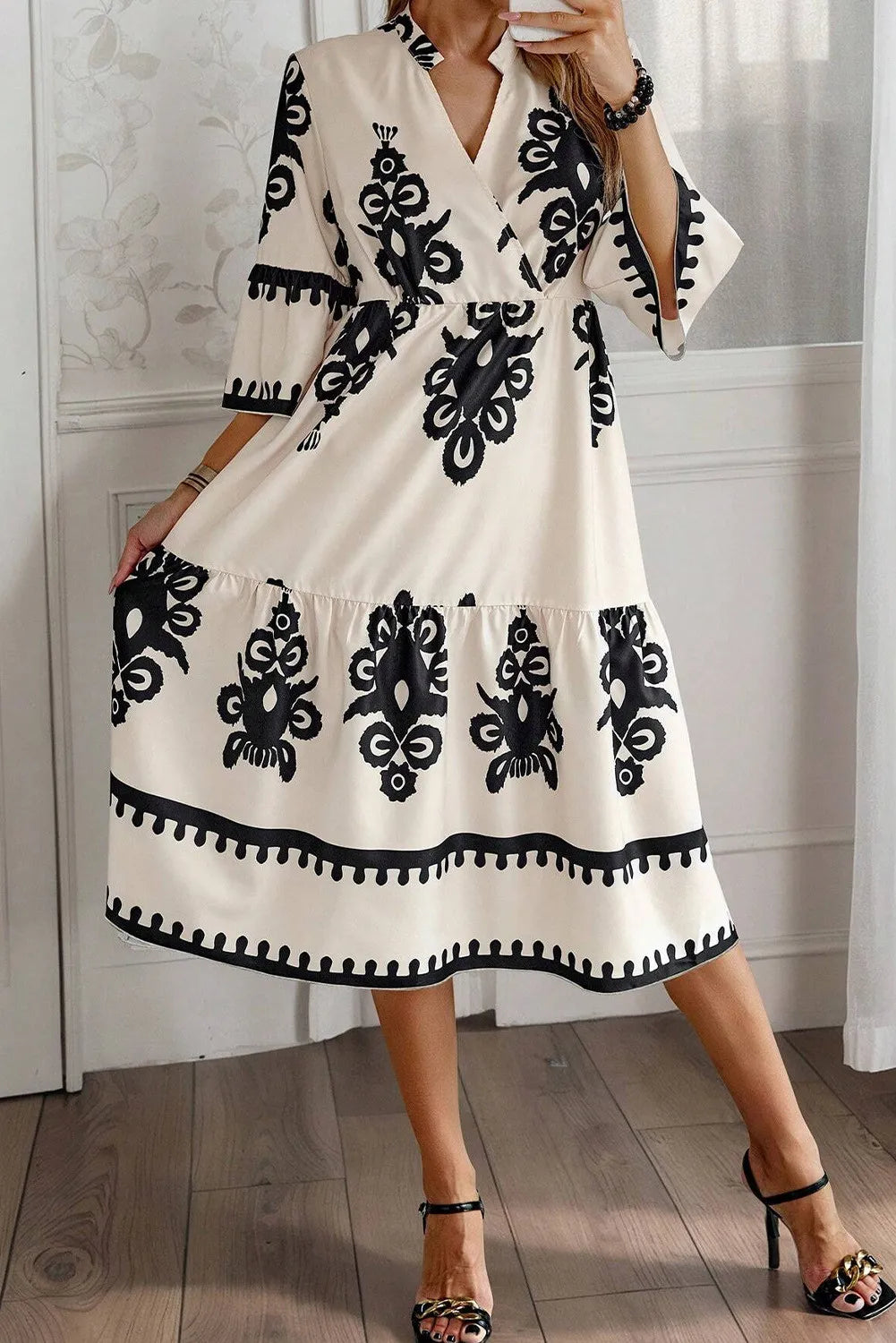 Printed Half Sleeve Knee Length Dress - Body By J'ne
