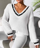 Contrast Trim V-Neck Long Sleeve Sweater