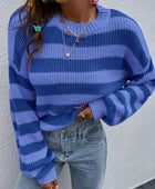 Honey Striped Round Neck Long Sleeve Sweater