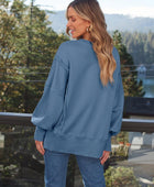 Slit Round Neck Long Sleeve Sweatshirt