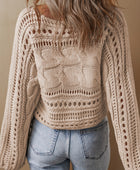 Cable-Knit Openwork Long Sleeve Sweater