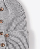 Button Detail Rib-Knit Cuff Beanie