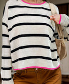 Striped Round Neck Long Sleeve Sweater