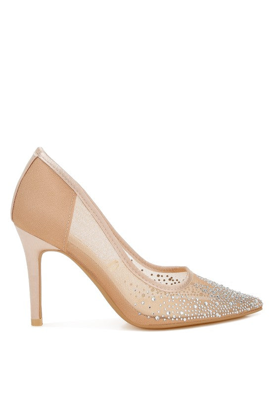 High Ball Mesh Rhinestone Stiletto Pumps - Body By J'ne
