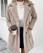 Fuzzy Button Up Long Sleeve Coat with Pockets