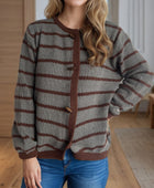 Striped Round Neck Long Sleeve Cardigan