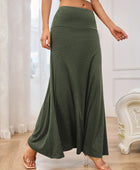 Solid Elastic Waist Maxi Skirt