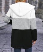 Color Block Zip Up Long Sleeve Hooded Outerwear