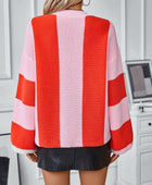 Color Block Round Neck Long Sleeve Sweater