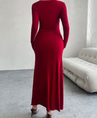 Devine Ruched Long Sleeve Maxi Dress