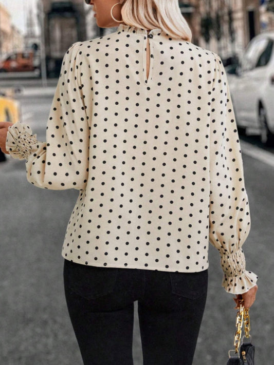 Polka Dot Mock Neck Long Sleeve Blouse - Body By J'ne
