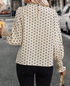 Polka Dot Mock Neck Long Sleeve Blouse