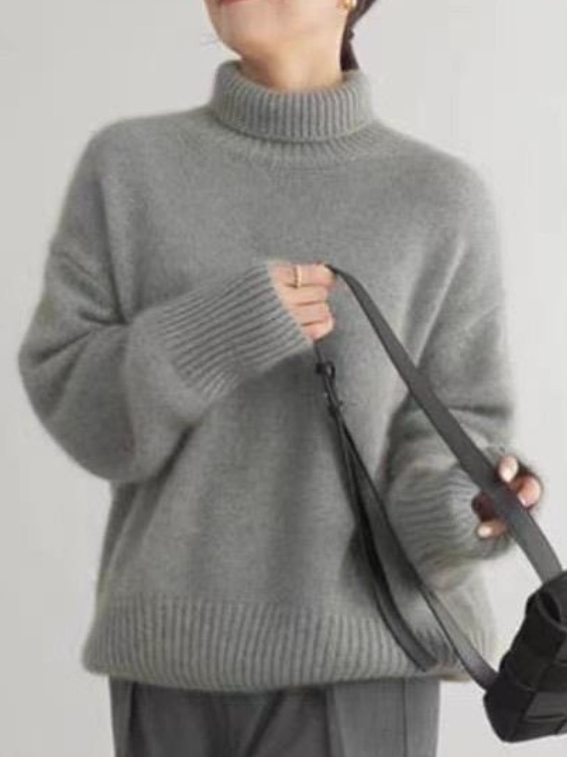 Turtleneck Dropped Shoulder Long Sleeve Sweater - Body By J'ne