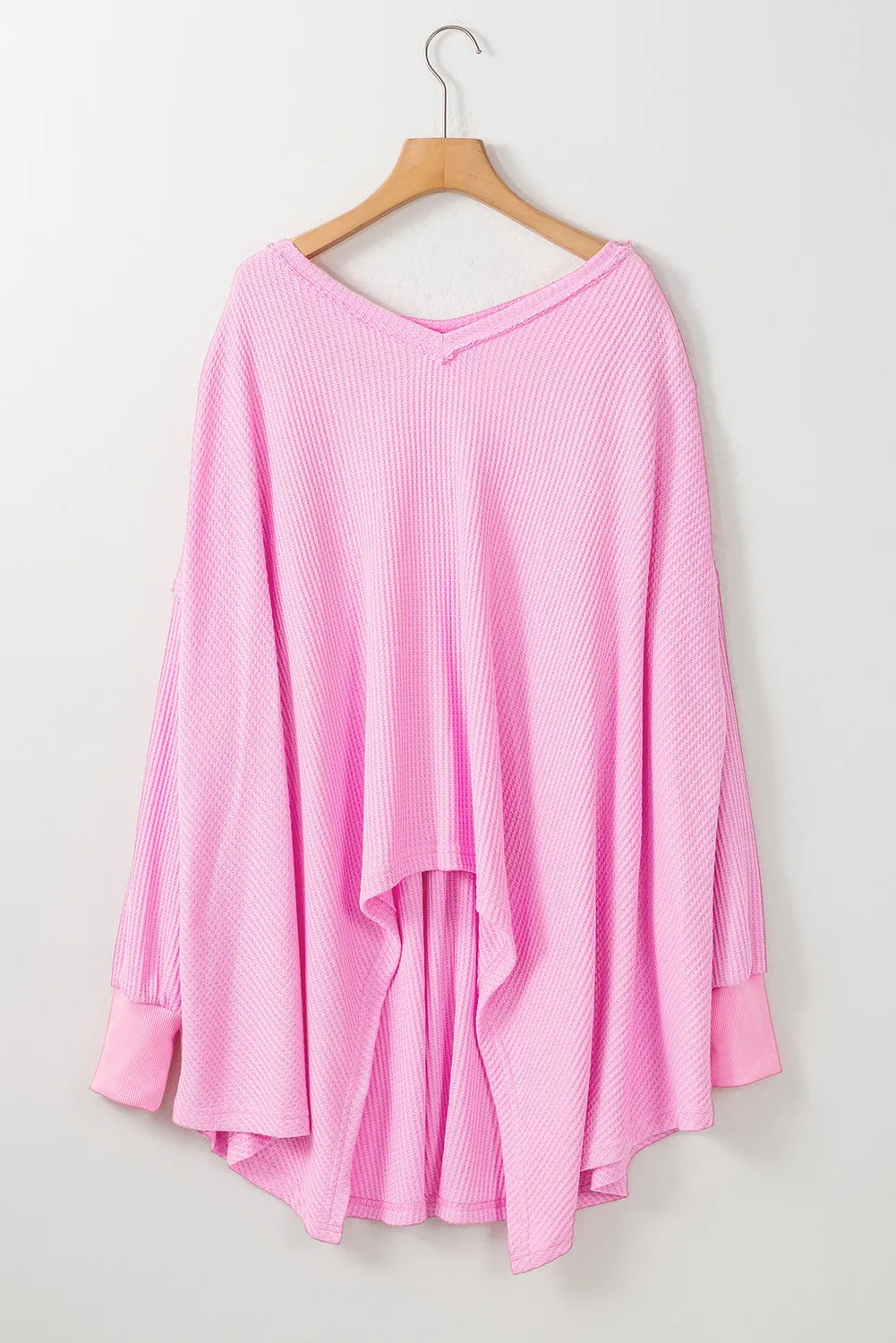 Waffle-Knit V-Neck Long Sleeve Blouse - Body By J'ne